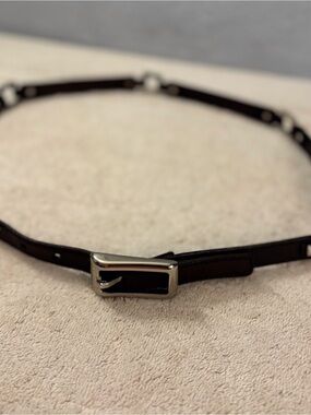 Classic  Vintage Black Leather Women’s Belt with Silver Buckle and Squares SZ 37